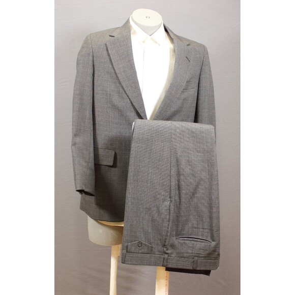 Other - Embassy Square Vintage 2 Piece Suit Mens Gray Checked 40R Flat Fronts 34" W USA